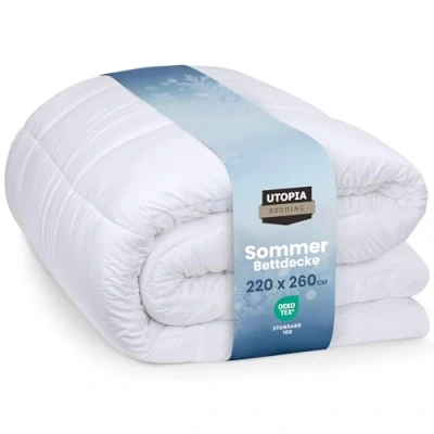 Obrázek Utopia Bedding přikrývka 220 x 260 cm, celoroční přikrývka, lehká s polyesterovou výplní, deka na spaní z mikrovlákna (bílá)