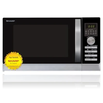 Obrázek Sharp R843INW 3 v 1 mikrovlnná trouba s horkým vzduchem, grilem a konvekcí / 25 L 800 W 1000 gril 2500 konvekce 10 automatických programů program na pizzu kovový otočný talíř (30 cm) stříbro