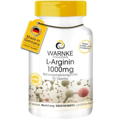 Obrázek L arginin 1000 mg 90 tablet vysoké dávky a veganské 3000 argininu HCl v denní dávce varování vitálních látek německá kvalita lékáren