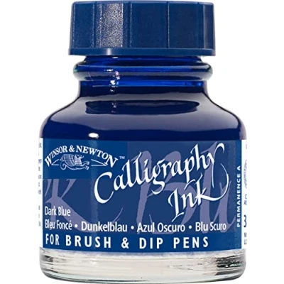 Obrázek Winsor &amp; Newton 1111222 kaligrafické tušle (pro plnicí pero nebo psací pera, lze mezi sebou míchat, stálobarevná, odolná barva) 30 ml láhev tmavě modrá