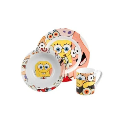 Obrázek United Labels Spongebob sada na snídani pro děti, s spongebobem, porcelánová nádobí, 3dílná talířem, miskou a šálkem, vhodná do myčky mikrovlnné trouby