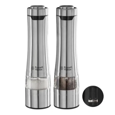 Obrázek Russell Hobbs 23460 56 Classics mlýnek na sůl a pepř, s elektrickým keramickým mlýnkem, nerezová ocel, 6 x 23,3 cm
