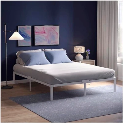 Obrázek Dreamzie Kovová postel 180 x 200 bílá s lamelovým roštem rám postele nohama výška 41 cm stabilní, jednoduchá montáž, velký úložný prostor