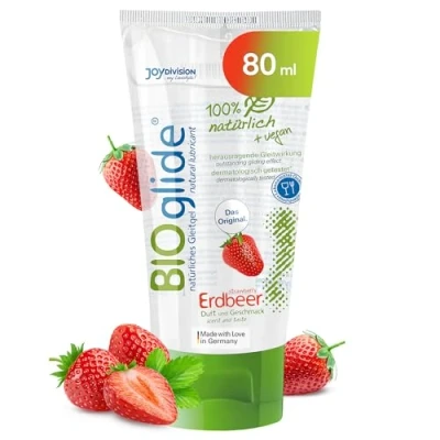 Obrázek JOYDIVISION Originální BIOglide jahodový lubrikační gel 80 ml I prostředek 100% přírodní &amp; veganský na vodní bázi s příchutí a vůní bio vhodný pro latexové