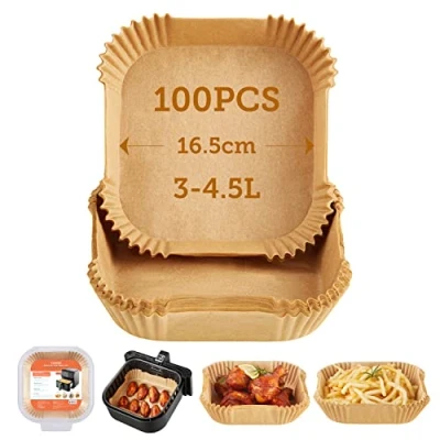 Obrázek Cosori Papír na pečení pro horkovzdušnou fritézu XL 3 4,5 l, 100 kusů 16,5 cm, příslušenství nebělené fritézy, jednorázové misky s nepřilnavým povrchem, pergamenový papír, kompatibilní běžnými
