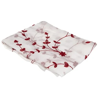 Obrázek Douceur d&#039;Intérieur, 1 Paar Gardinen mit Schlaufen (2 x 60 120 cm), kleine Blume, Weiß/Rot, Voile, sandgestrahlt, Bestickt