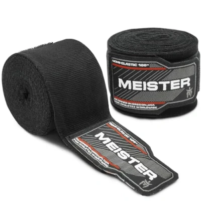 Obrázek Meister Dospělí 180 palců (457 cm) poloelastické bandáže na ruce pro MMA a boxy (pár) černé