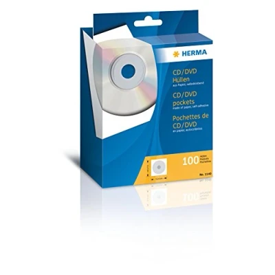Obrázek HERMA 1140 CD DVD papírové ochranné obaly, 100 kusů, obálky prázdné obaly s okénkem, zadní strana samolepicí, bílá