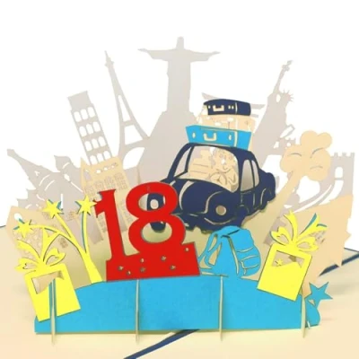 Obrázek LINPOPUP® Pop Up přání 18. narozeninám, 3D narozeninové s obálkou, Happy Birthday poukaz k dárek pro přítele, bratra, syna, dítě, výročí, 18 číslic, N16