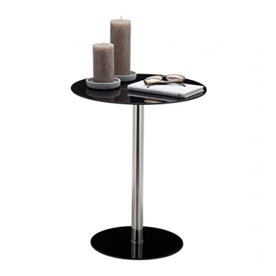Obrázek Relaxdays, Černý kulatý servírovací stolek ze skla a ušlechtilé oceli, dekorativní salonek, v x š h: 53 43 cm, standardní