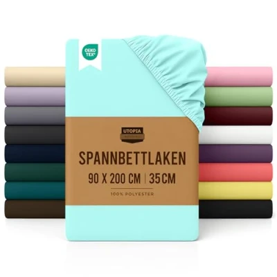 Obrázek Utopia Bedding napínací prostěradlo 90 x 200 cm Spa modrá kartáčované polyesterové z mikrovlákna hloubka 35 taška