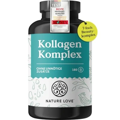 Obrázek NATURE LOVE® Kolagenový komplex 180 kapslí s hyaluronem, biotinem, selenem, zinkem, vitaminem C z acerola a křemíku bambusového extraktu kolagen ve vysokých dávkách laboratorně testováno