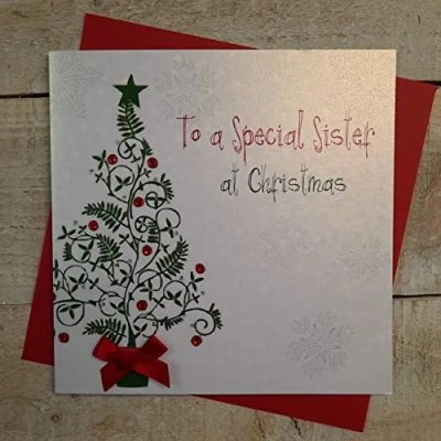 Obrázek WHITE COTTON CARDS to a Special Sister at Christmas Weihnachtskarten im Baum Design