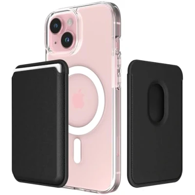 Obrázek Sinjimoru Magnetic Wallet für Handy, Premium Vegan Leder Telefon Brieftasche MagSafe 3 Karten Halter Kompatibel mit iPhone 15 Plus Pro Max 14 13 12 Serie. M Viica Schwarz