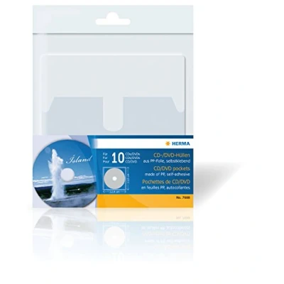 Obrázek HERMA 7688 CD DVD obaly na pořadače k nalepení, 10 kusů, 129 x 130 mm, průhledné s celoplošně samolepicí zadní stranou a bezpečnostní klapkou, transparentní