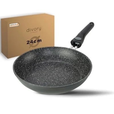 Obrázek DIVORY mittlere Pfanne 24cm I Abnehmbarer Griff, Induktion, beschichtet, Aluminium Bratpfanne Induktionspfanne (Abnehmbarer 24cm)