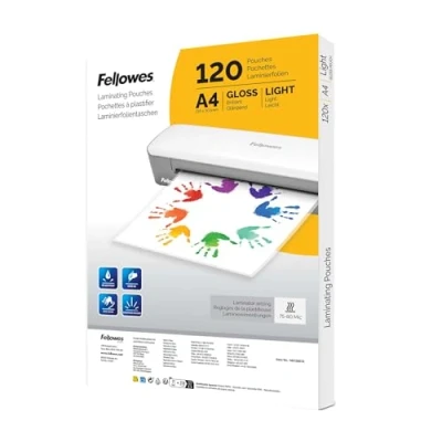 Obrázek Fellowes 120pk A4 Laminierfolien, glänzende Oberfläche, 120 Hüllen ideal für Notizen und Fotos Amazon Exclusive
