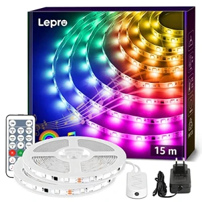 Obrázek Lepro MagicColor LED pásek 15 m (2 x 7,5 M), 450 pásků světelný řetěz DreamColor, MagicColor, hudební s dálkovým ovládáním, vodotěsný IP65,