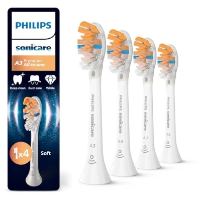 Obrázek Philips Sonicare A3 Premium All in One, originální náhradní hlavice kartáčků, bílé, balení po 4 kusech, HX9094/87