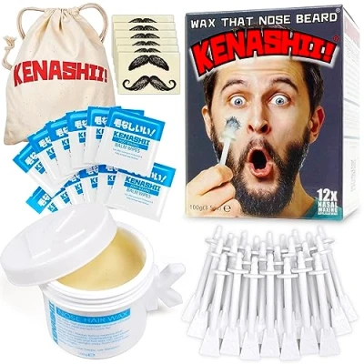Obrázek Kenashii Nasenwachsset 100g Nasenhaarwachs, 24 Applikatoren, 12 Balsamtücher nach dem Waxing und Schnurrbartschützer Nasenwaxing für Männer Frauen Nasenhaarentferner Nasenhaarentfernungsset