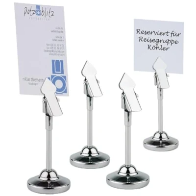 Obrázek APS 70 4er Set Tischkartenhalter, Kartenhalter, Fotohalter, inkl. 20 weißen Beschriftungskarten (9 x 5,5 cm), Ø 4 cm, Höhe 10 Edelstahl hochglanzpoliert