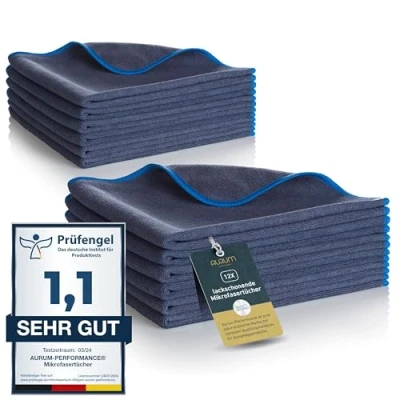 Obrázek Aurum Performance® utěrky z mikrovlákna šetrné k laku (400 GSM, sada 12 ks), péče o auto hadřík s extrémní sací silou 100% lešticí hadříky nepouštějící vlákna