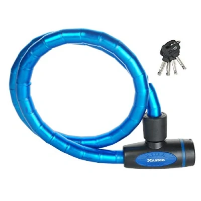 Obrázek Master Lock 8228EURDPROBLU zámek na kolo kabelový [klíč] [1,8 m ocelový kabel] [odolný proti povětrnostním vlivům] [modrý] ideální pro jízdní kola, elektrické skateboardy, kočárky, sekačky