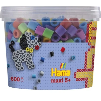 Obrázek Hama Perly 8571 Nažehlovací korálky dóza s cca 600 pestrými maxi pro kutily průměrem 10 mm v pastelové směsi, kreativní zábava malé i velké, barevné