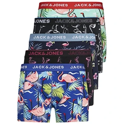 Obrázek JACK &amp; JONES Pánské spodky 5dílná sada pánských boxerek bílé černé modré šedé Trunks 12204864, 5 ks balení Mix