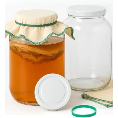 Obrázek myFERMENTS Großes Kristall Fermentierglas 4L Kombucha Starter Set Weithals Gärgefäß &amp; Kefir Glas Ideal für Kombucha, Kefir, Marmelade, Einmachen Luftdicht, 2er Pack