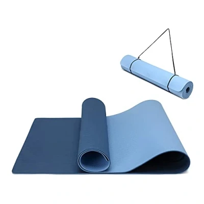 Obrázek Protiskluzová a ekologická TPE sportovní podložka s popruhem, gymnastická na pilates, cvičení, fitness 183 x 61 0,6 cm (námořnická modrá)