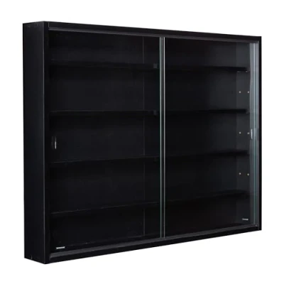 Obrázek Inter Link Sběratelská vitrína závěsná nástěnný regál skleněná nástěnná police výstavní krabice MDF černá (80 x 60 9. 5 cm) Blacklava