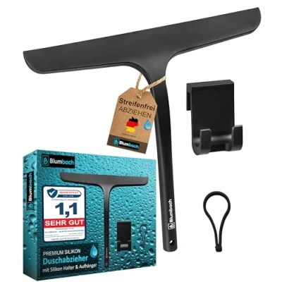 Obrázek BLUMBACH® stěrka do sprchy černá, sprcha s držákem 28 cm široká, na okno silikon jádrem z ušlechtilé oceli, sprchová stěrka, sprchu, Flitsche sprcha,
