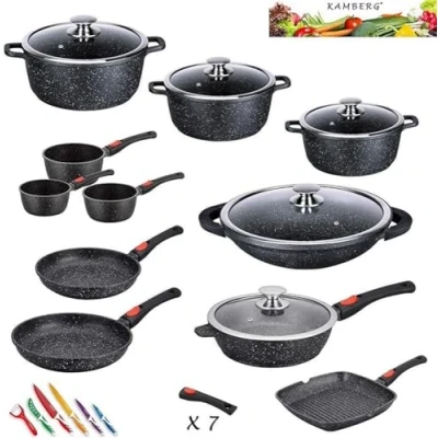 Obrázek Kamberg 0008162 Topfset 27 teilig, Aluguss, Steinbeschichtung, für alle Herde, auch Induktionsherde, abnehmbarer Stiel ohne PFOA, 67 x 36 34 cm