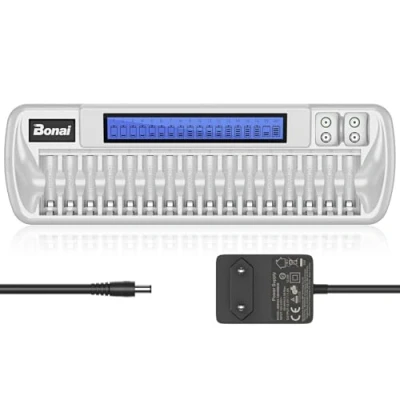 Obrázek BONAI Nabíječka akumulátoru 18 Slot univerzální rychlá baterií LCD Smart Akumulátor Intelligent Battery Charger pro AA AAA 9V blok NI MH/NI CD dobíjecí baterie