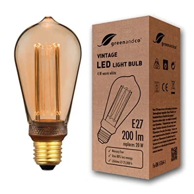 Obrázek greenandco LED žárovka Vintage Design pro náladové osvětlení E27 ST64 zlatá 4 W 200 lm 1800 K extra teplá bílá 320 230 V bez blikání nestmívatelná Edison