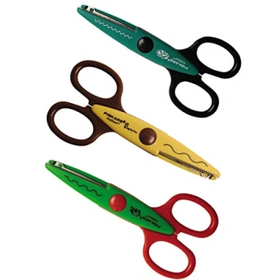 Obrázek Fiskars Dětské dekorativní nůžky bažinatá zvířata, 3 kusy, délka: 13 cm, pro praváky i leváky, od 4 let, čepel z nerezové oceli/plastové rukojeti, zelená/tyrkysová/žlutá, Kidzors, 1003845