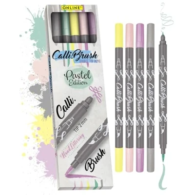 Obrázek ONLINE sada štětcových per Calli.Brush Pastel I 5 tužek s kaligrafickou špičkou a hrotem štětce Netoxické ruční písmo jako kaligrafická pro Bullet Journals, akvarel, mandaly
