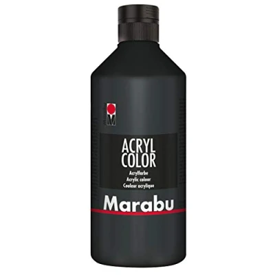 Obrázek Marabu 12010075073 akrylová barva černá 500 ml, krémová na vodní bázi, rychleschnoucí, stálá světle, voděodolná, k nanášení štětcem a houbou plátno, papír dřevo