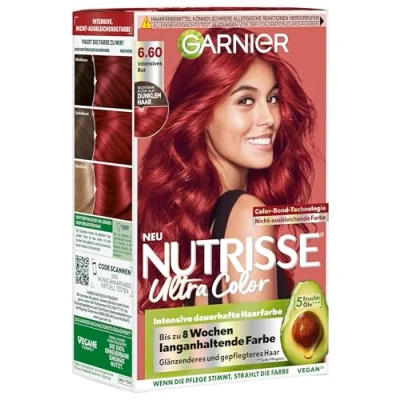 Obrázek Garnier Nutrisse Creme Coloration, extra intenzivní červená 6.60, barva na vlasy pro trvalou barvu (s 3 výživnými oleji) 1 kus