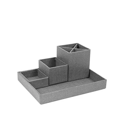 Obrázek Bigso Box of Sweden Lena organizér na psací stůl tužky, kancelářské spony, poznámky atd. třídicí schránka se 4 přihrádkami organizační systém z dřevovláknité desky a papíru vzhledem plátna