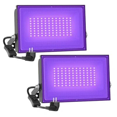 Obrázek Onforu 2 LED 50W UV zářič, černý zářič se zástrčkou, IP66 vodotěsná lampa s černým světlem, světlo vypínačem, fluorescenční neonové barvy, na dekorace, party, diskotéku, plakáty,