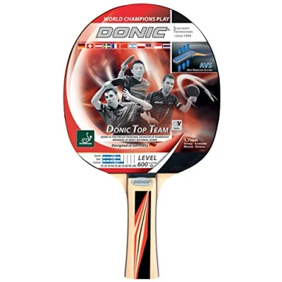 Obrázek Donic Schildkröt pálka na stolní tenis Top Team 600, AVS rukojeť, 1,7 mm houba, 2 Stern ITTF obložení 733236, dřevo/přírodní