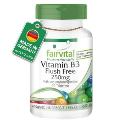 Obrázek Fairvital Vitamín B3 Flush Free niacin 250 mg vysoké dávky VEGAN 90 tablet