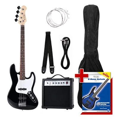 Obrázek Rocktile Groover&#039;s Pack JB E Bass kompletní sada černá (zesilovač, taška, kabel, popruh, náhradní struny a škola s DVD)