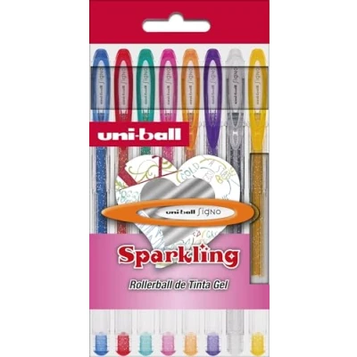 Obrázek Uni Ball Etui 8 Roller um 120 sparkling. Tinte Gel Effekt purpurina. Farben sortiert.