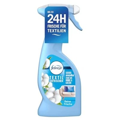 Obrázek Febreze Osvěžovač textilu ve spreji 375 ml, čistá svěžest, s technologií svěžesti vzduch, bojuje i v textiliích, pevně usazené pachy a zanechává svěží vůni