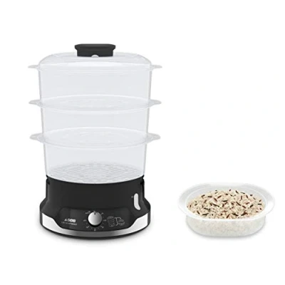 Obrázek Tefal VC2048 Ultracompact Dampfgarer Stapelbares Aufbewahrungssystem Gesundes Kochen 3 BPA Freie Aufsätze 60 Minuten Timer Auffüllen Beim Garen 9 L Kapazität Inkl. Reis Einsatz 800 W
