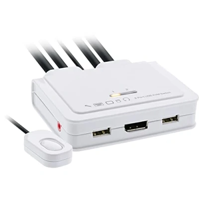 Obrázek InLine 63613I KVM Switch, 2 fach, DisplayPort 1.2, 4K, USB, mit Audio, integr. Kabel