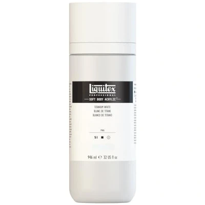 Obrázek Liquitex 1946432 Professional akrylová barva Soft Body Umělecká v krémové krycí konzistenci, vysoká pigmentace, stálobarevná a odolná proti stárnutí, láhev 946 ml titanová bílá